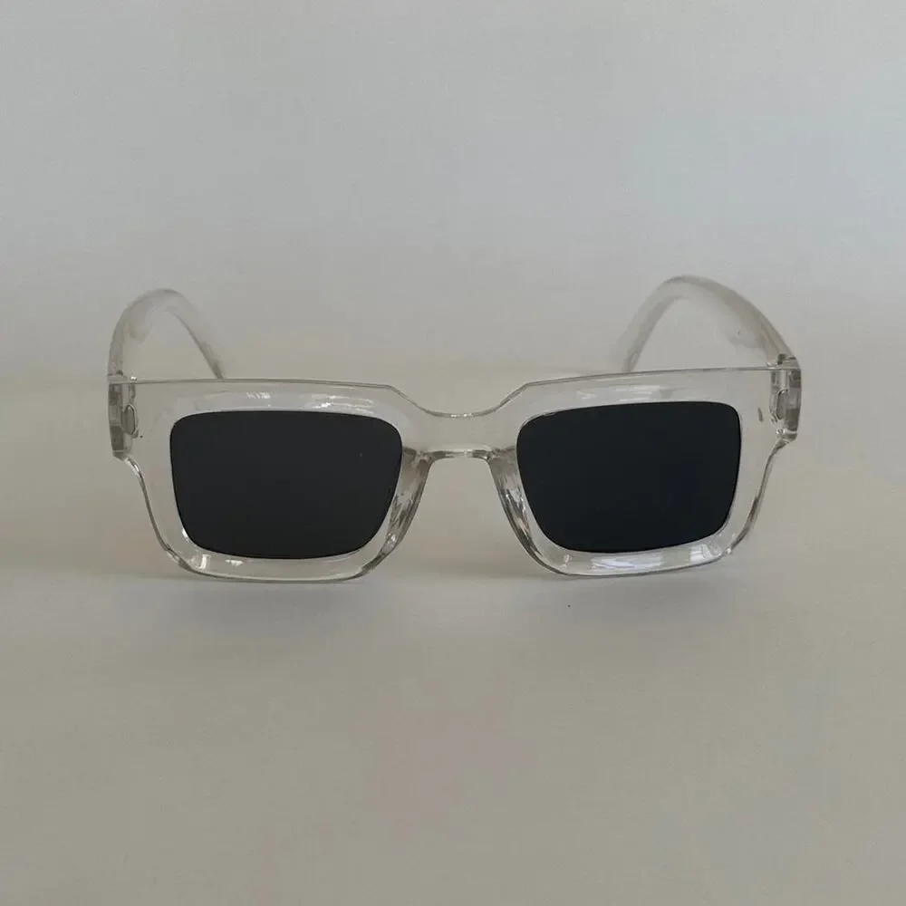 Y2K Clear Frame Square Sunglasses Black Lens Unisex Bold UVA UVB